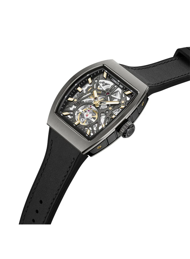 شيروتي 1881 Calliano Gunmetal Dial Silicone-Leather Strap Analog Watch for Men, 48mm